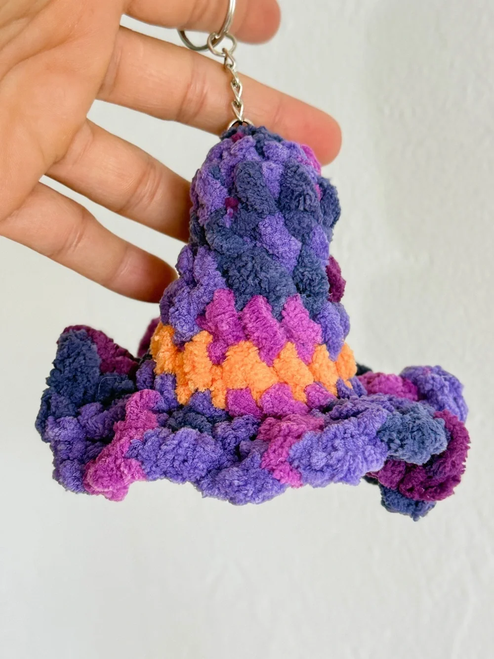 Handmade Crochet Witch Hat Keychain –     Variegated Midnight Purple and Orange